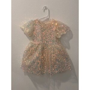 Biscotti Collezioni Girls 2T Iridescent Sequin Tulle Party Dress Champagne